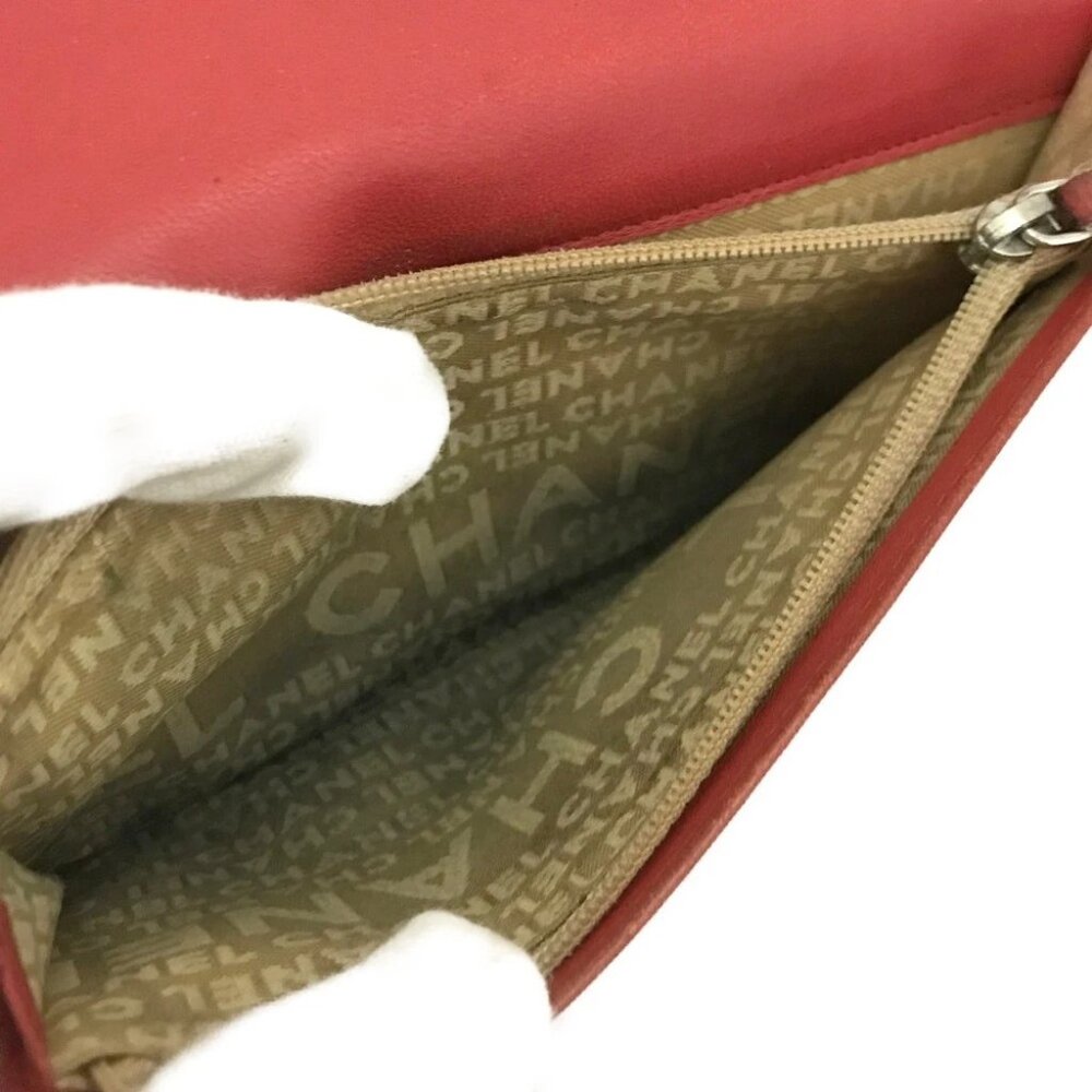 EGA CHANEL Icon CC Logo Leather Long Bifold Wallet Purse Red/9BL1644 - Picture 6 of 8